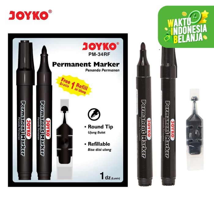 

Terlaris Permanent Marker Spidol Permanen Joyko PM-34RF Refillable 1 Box 12 Pcs Berkualitas