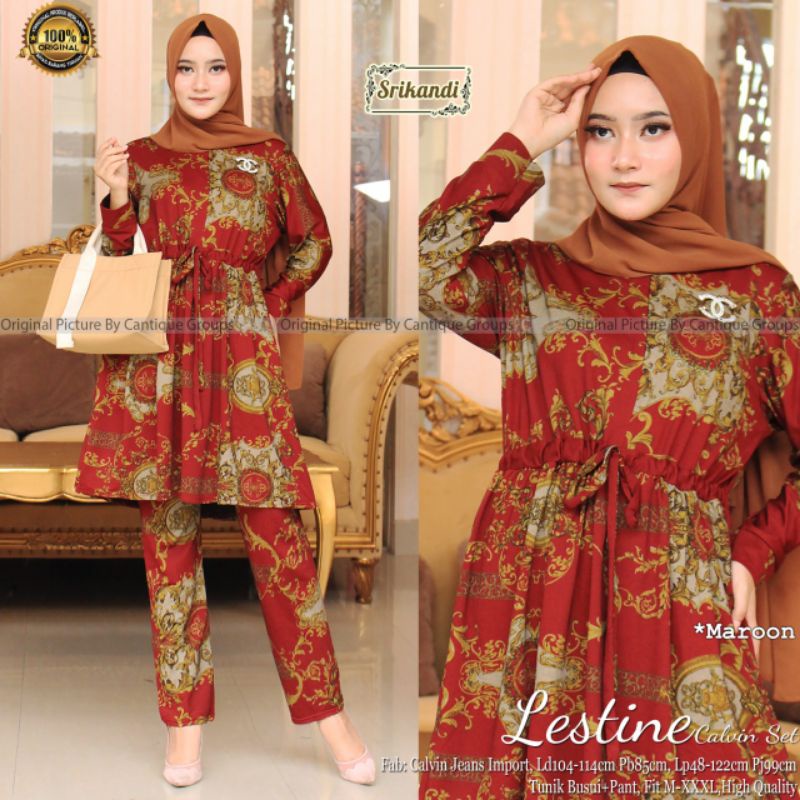 Lestine Set Pakaian Wanita Setelan Tunik Busui + Pant Fab Calvin Jeans Import High Quality