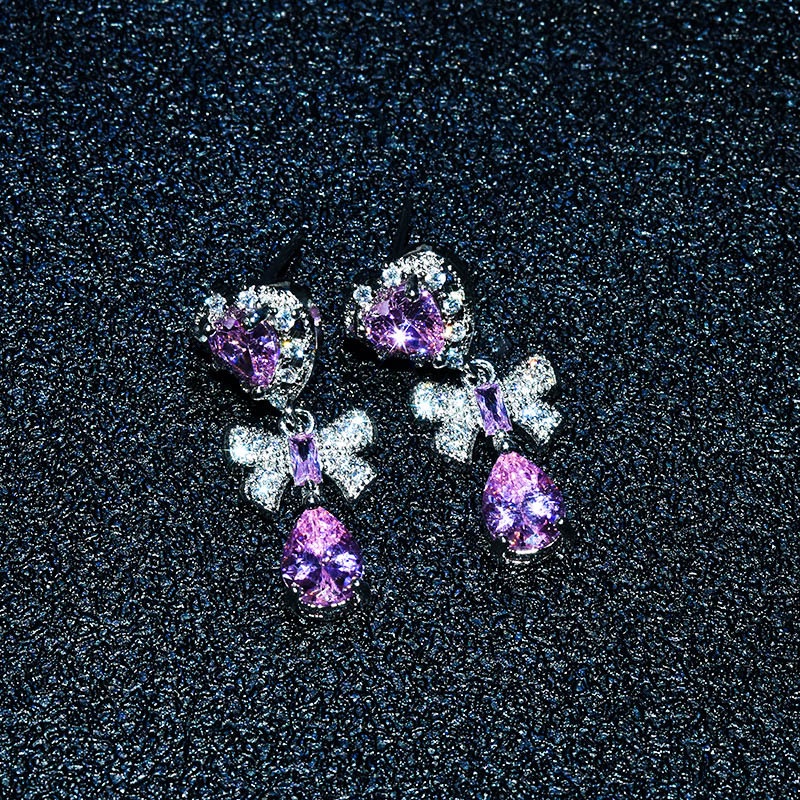 Fashion Inlaid Pink Crystal Vintage Bow Ear Stud Earring