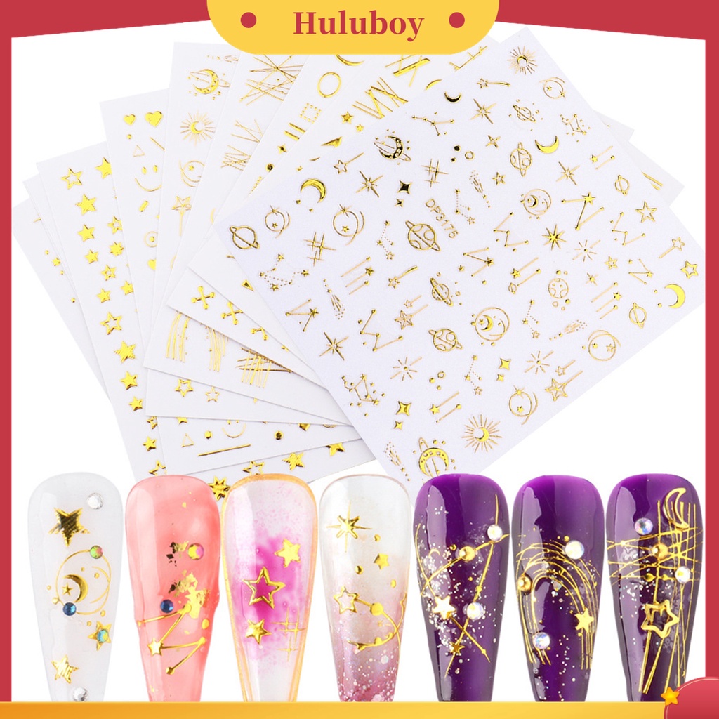 Huluboy Huluboy♡ 3pcs / Set Stiker Kuku Motif Geometri Ultra Tipis Anti Pudar Untuk Dekorasi Manicure / Nail Art