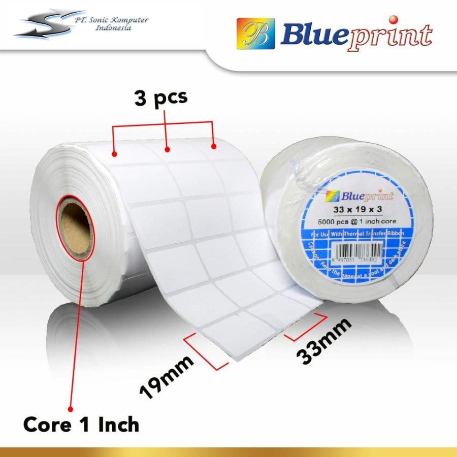 Sticker label Barcode 33x19mm 3 Line Semi Coated BLUEPRINT isi 5000Pcs Stiker Core 1&quot; Inch