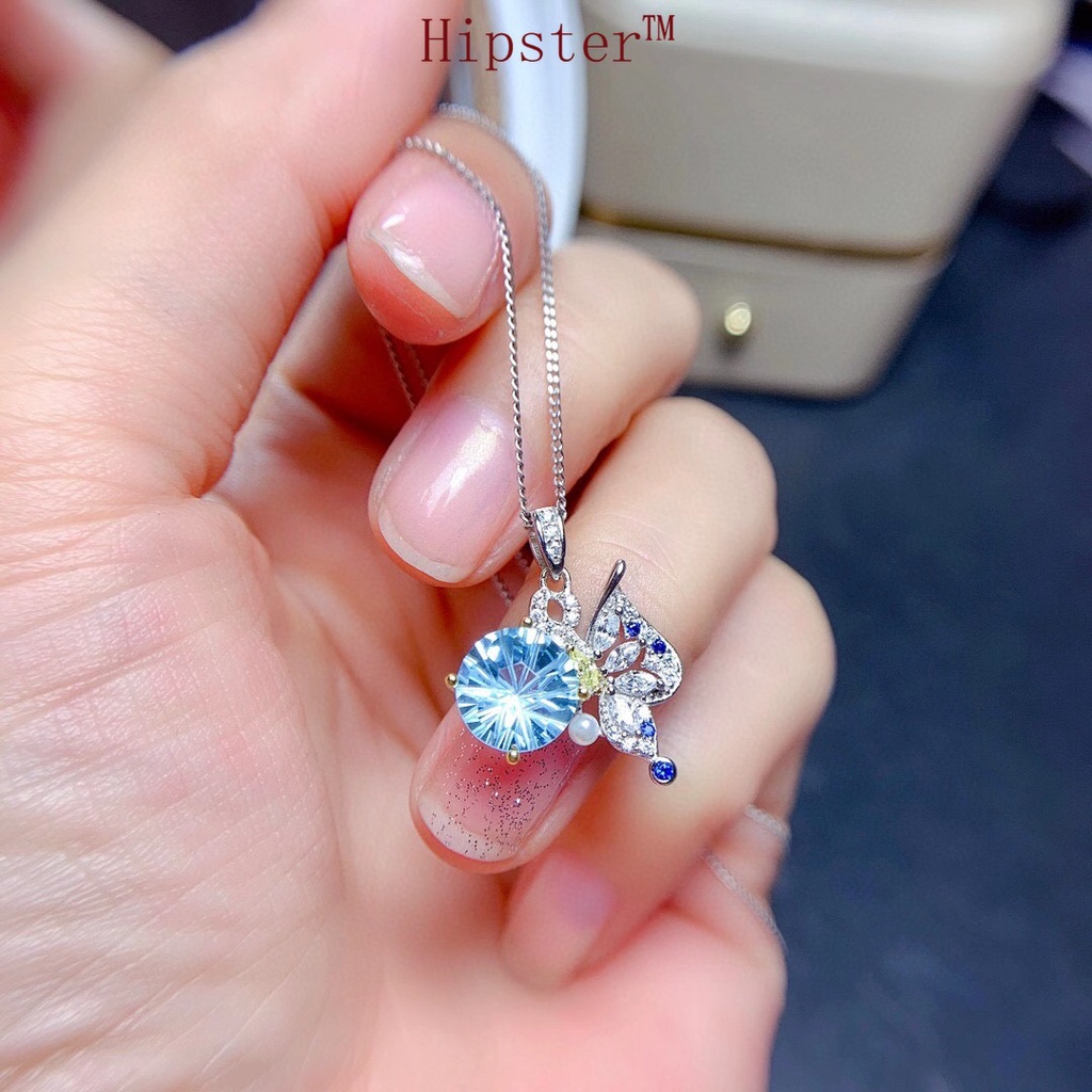 New Super Fairy Design Butterfly Suit Sky Sapphire Rings Pendants Necklace