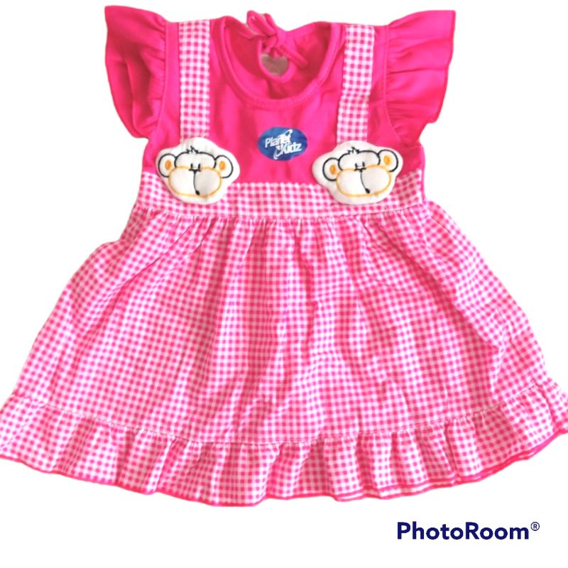 Dress Baju Bayi Cantik / DREES BABY KOTAK-KOTAK AKSEN MONKEY