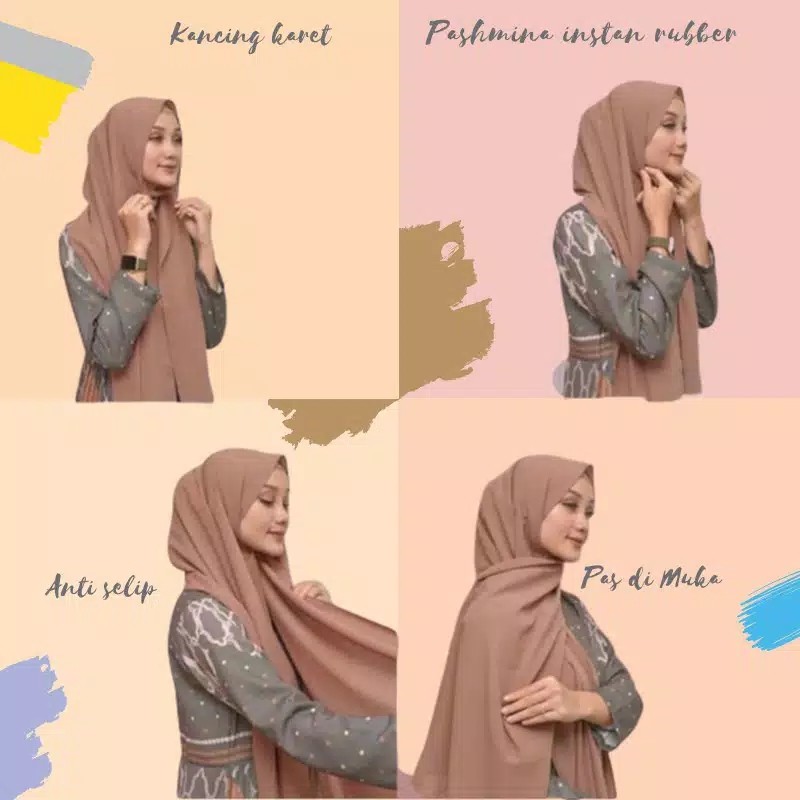 Pashmina diamond italiano tali karet dagu / pashmina instan karet