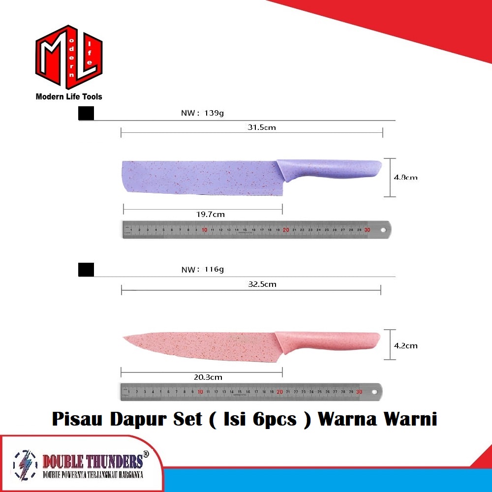 Pisau Set Dapur Warna Warni Tebal Tajam Isi 6pc DT-HM01