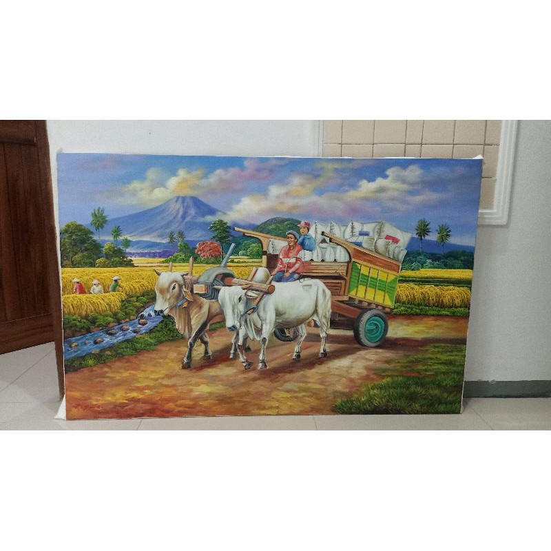 Lukisan Pedati Sapi Panen Raya Lukisan Kantor Shopee Indonesia