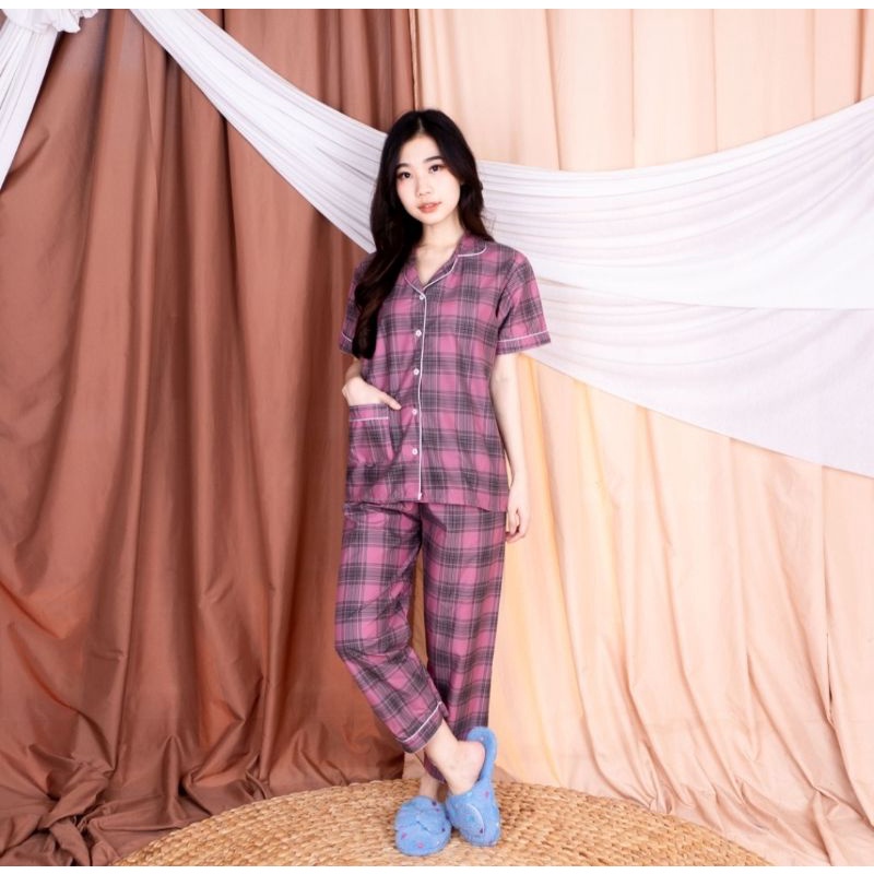 OKHISHOP - CP1 Piyama Pajamas CP Baju Tidur Piyama Wanita Dewasa Setelan CP Motif Trendy Karakter Kotak Guilen-CP Guilen Pink