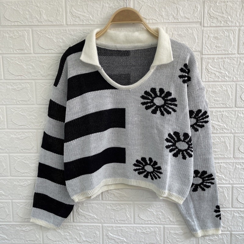 SWEATER RAJUT KNIT WANGKY MOTIF BUNGA BLASTER