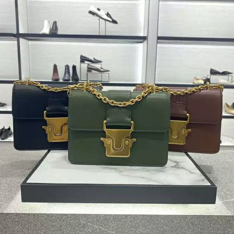 CK Double Handle Metallic Push-Lock Shoulder Bag