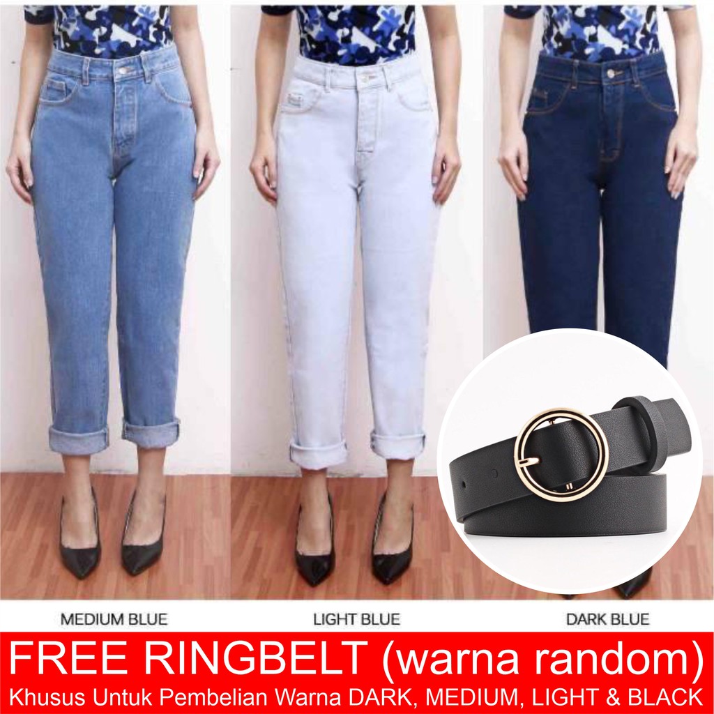 FREE BELT CASVINE JEANS CELANA  BOYFRIEND  BF PLAIN MURAH  