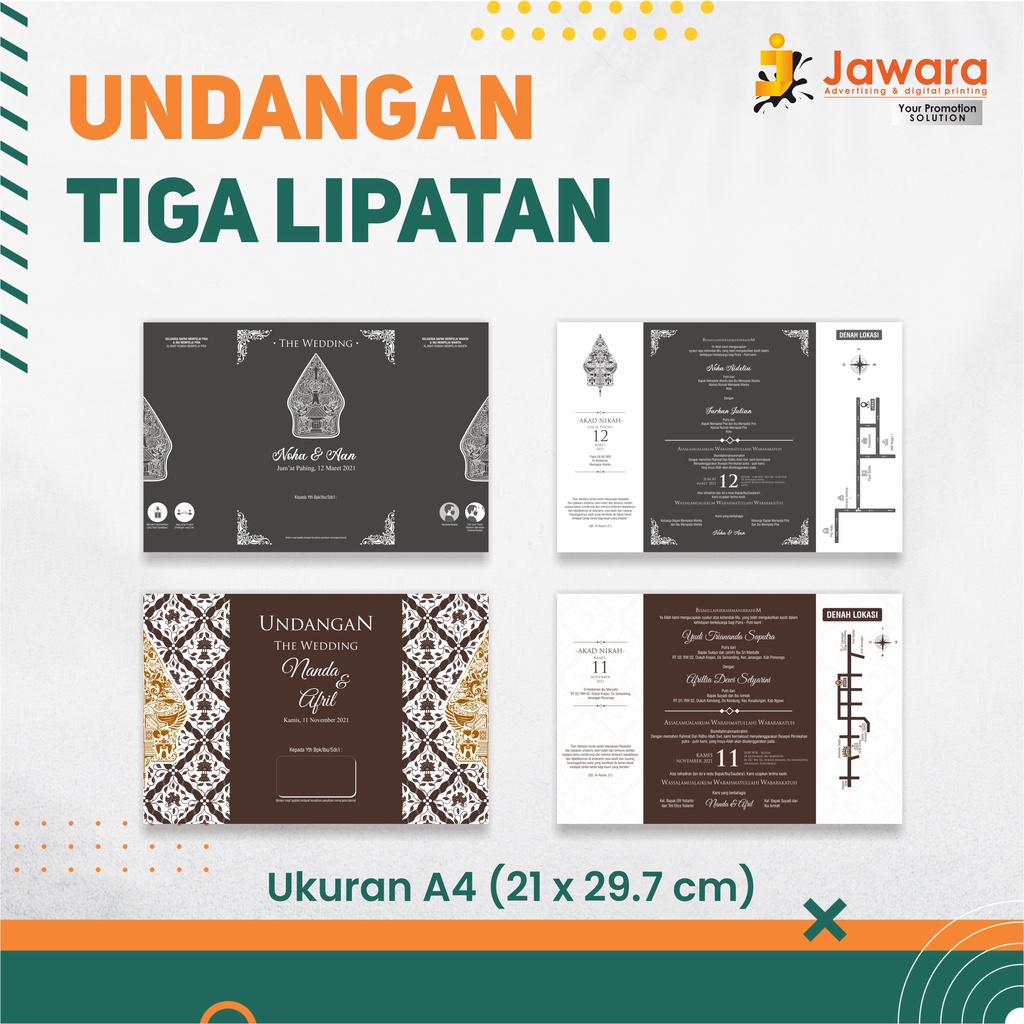 Cetak Undangan Pernikahan A4 3 lipatan Murah Custom PONOROGO,MAGETAN,NGAWI,MADIUN,TULUNGAGUNG,PACITA