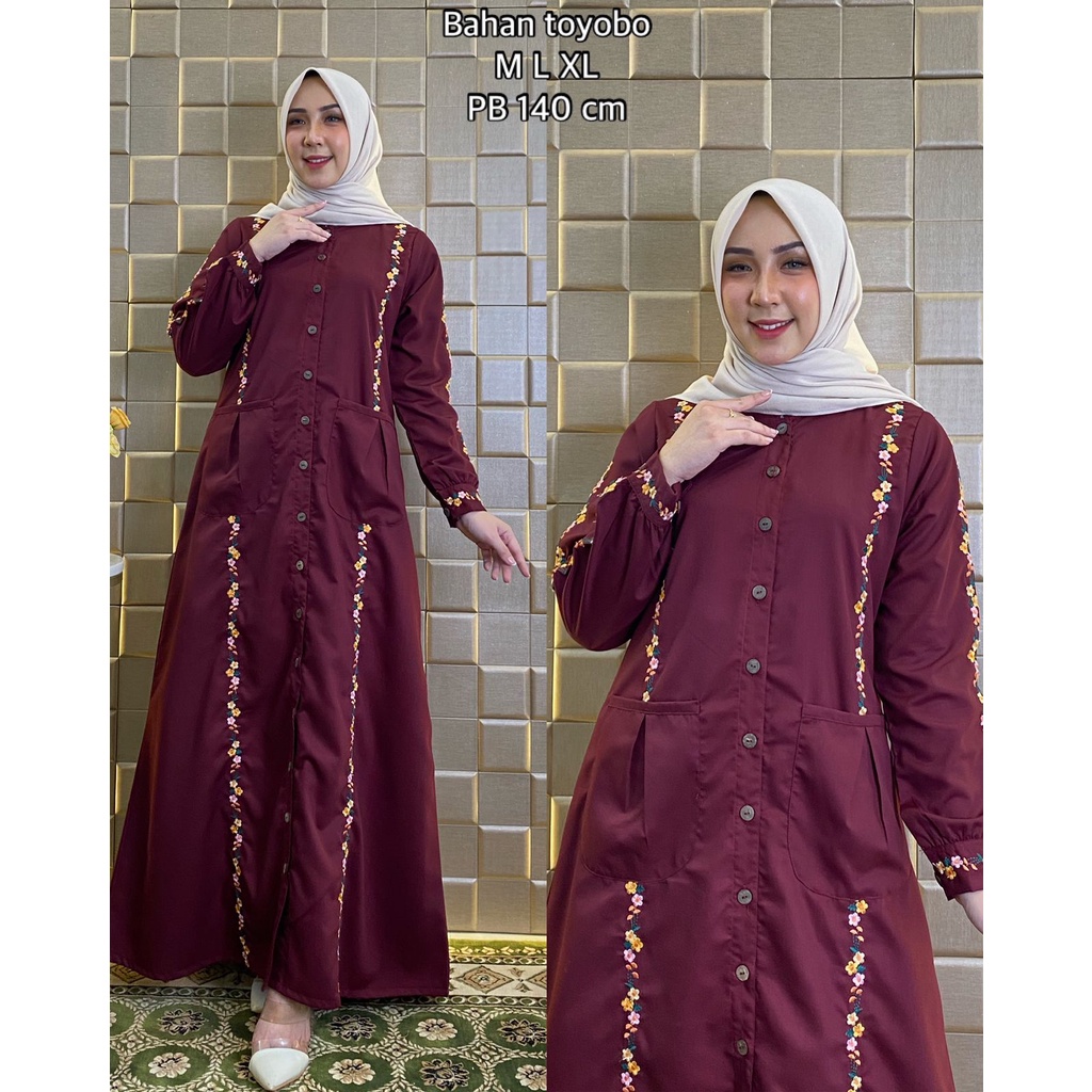 (COD) GAMIS KARINA PREMIUM KATUN TOYOBO VODOO BORDIR KANCING DEPAN BUSUI GAMIS PESTA BAJU MEWAH BAJU