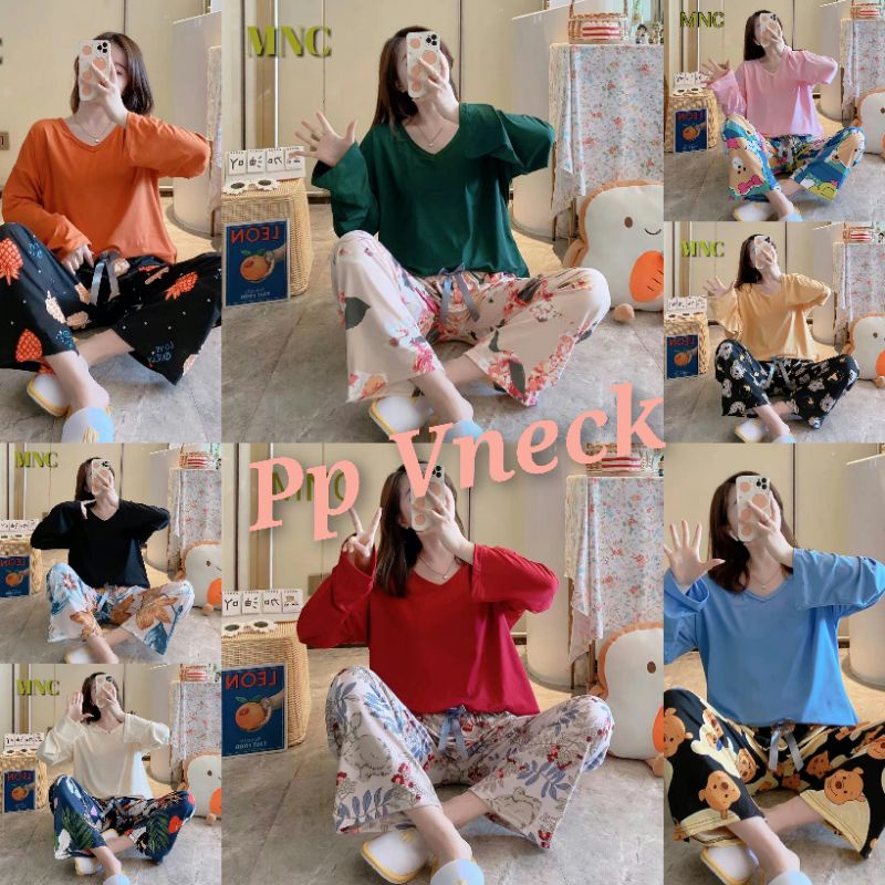 RULIF Baju tidur wanita / piyama set pp wanita import spandek oversize lengan panjang kombi