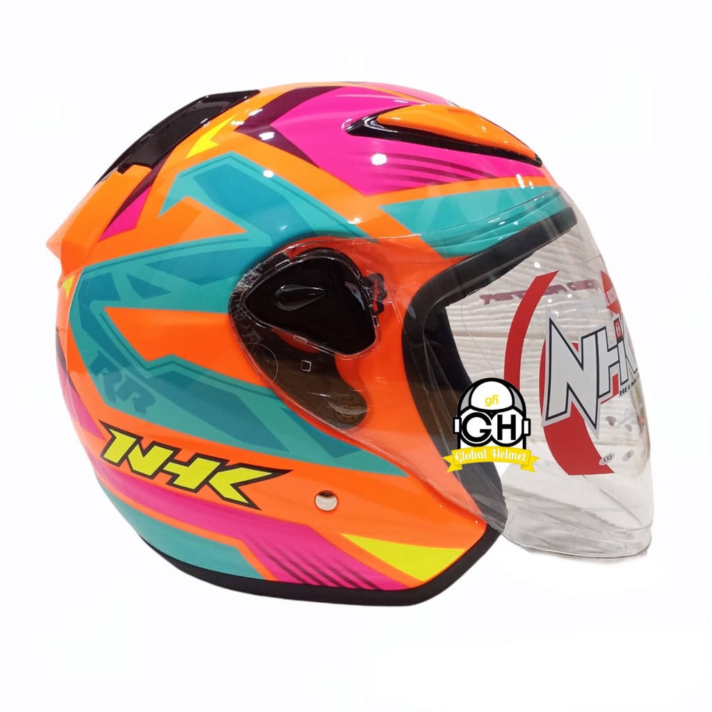 HELM NHK R6 MOTIF STARCO ORANGE FLO HALF FACE NHK R6 MOTIF