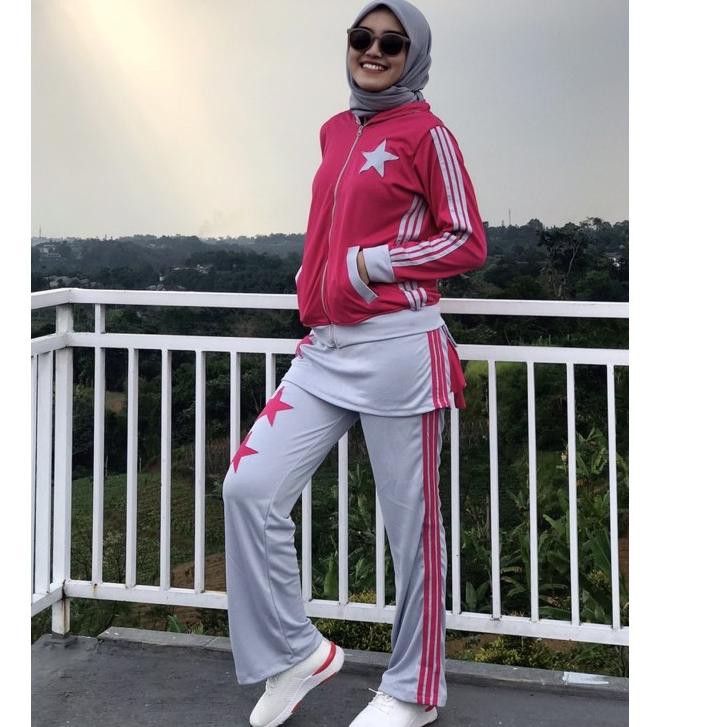 0JT« Setelan senam olahraga bik / set senam zua rok pink abu rok / set senam muim hijab Best Product