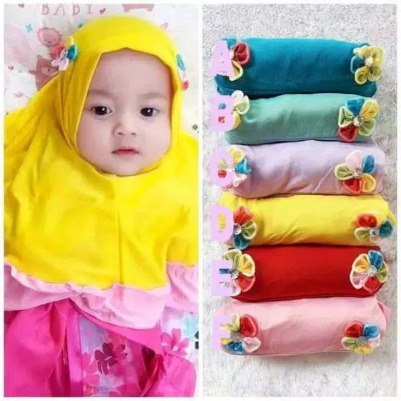 Jilbab Anak Syria 2 Bunga usia 0-3 Tahun Premium