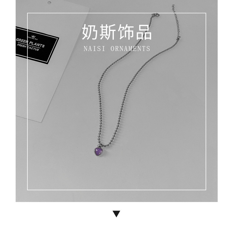 Gaya Korea niche desain purple heart kalung wanita fashion sederhana bola bead rantai trendi Keren H