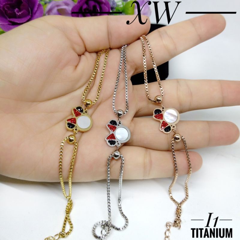 Gelang Titanium rantai double Mickey G07006