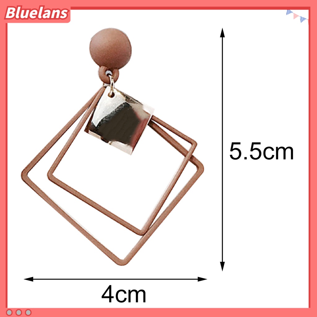 Bluelans 1 Pasang Anting Tusuk Gantung Wanita Bahan Alloy Desain Persegi Ganda Untuk Hadiah