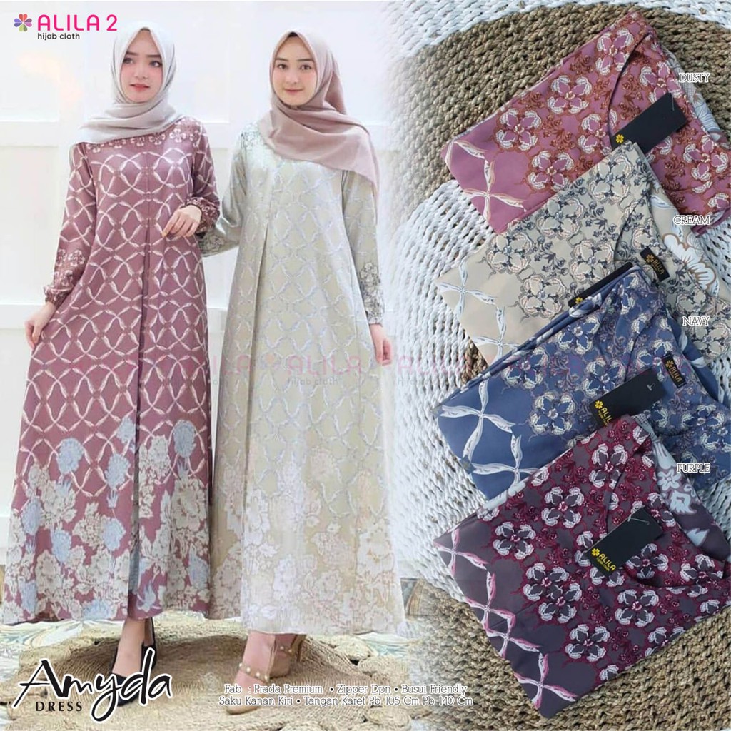 Long Maxy Dress Gamis Formal Motif Printing Elegant Premium Dior Silk Busui Friendly