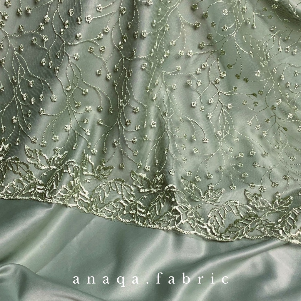 ½ meter Kain Brukat Premium Akar Tepi Daun / Ivy Motif Brokat Tile Prancis (Bahan Modern Kebaya, Hijab, Seragam, Bridesmaid)