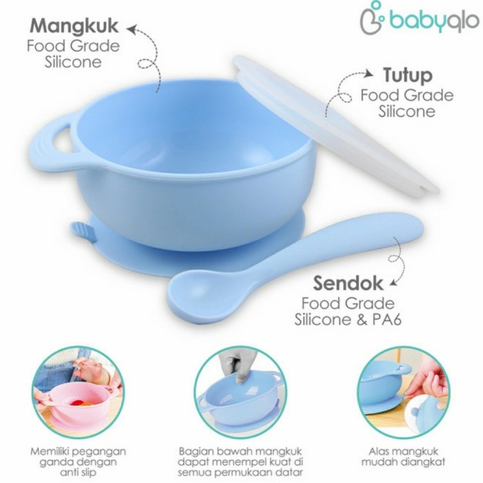 BABYQLO Silicone Suction Bowl and Spoon Set Mangkuk Bayi Silikon