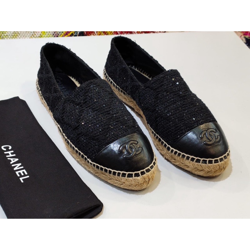 Chanel Espadrilles Black Tweed Payette