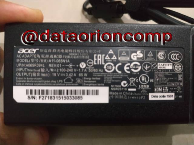 Adaptor Charger Acer 19V 3.42A DC 5.5*1.7 mm