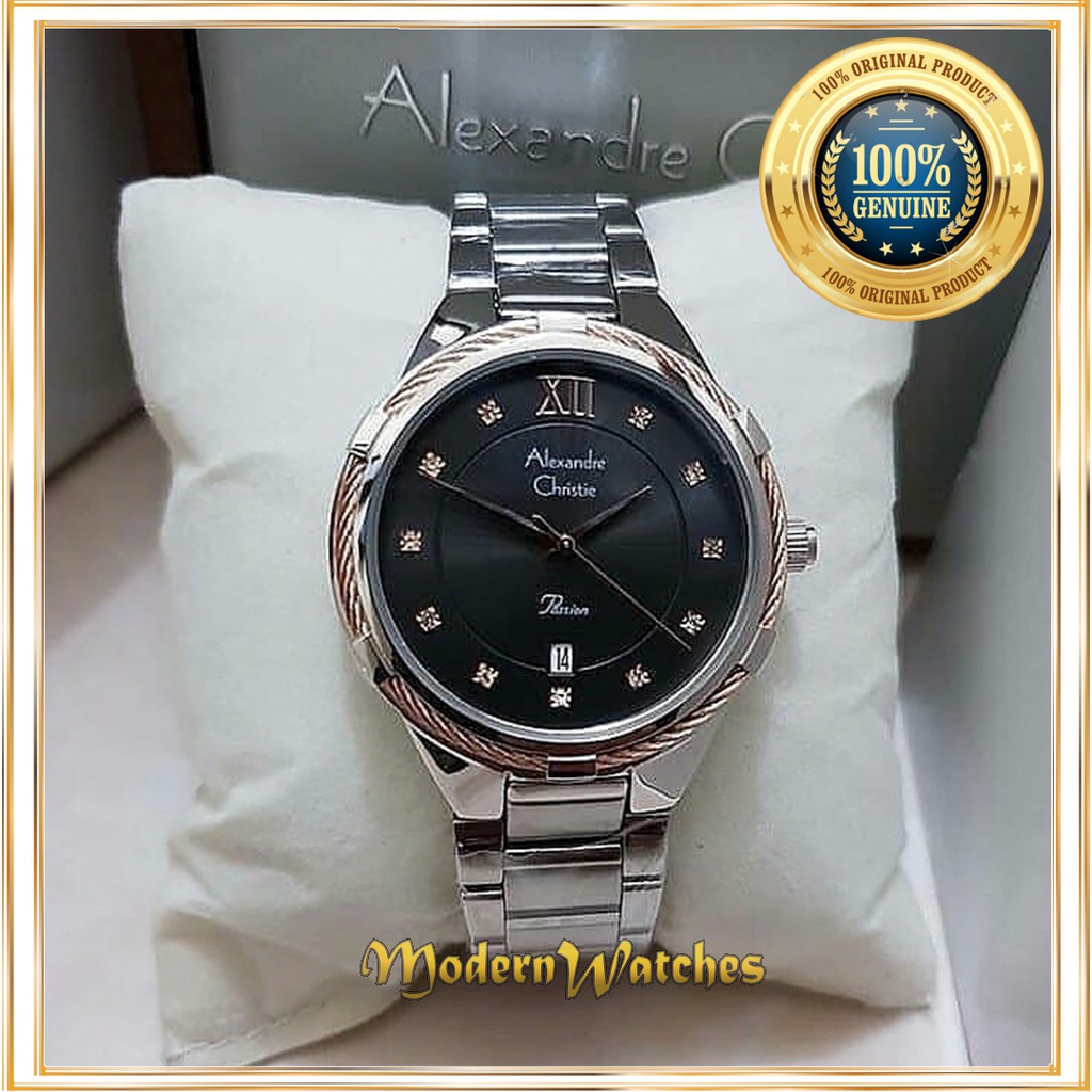 Jam Tangan Ori Terbaru Alexandre Christie AC 2842 Wanita Hitam Silver Black Stainless Alexander