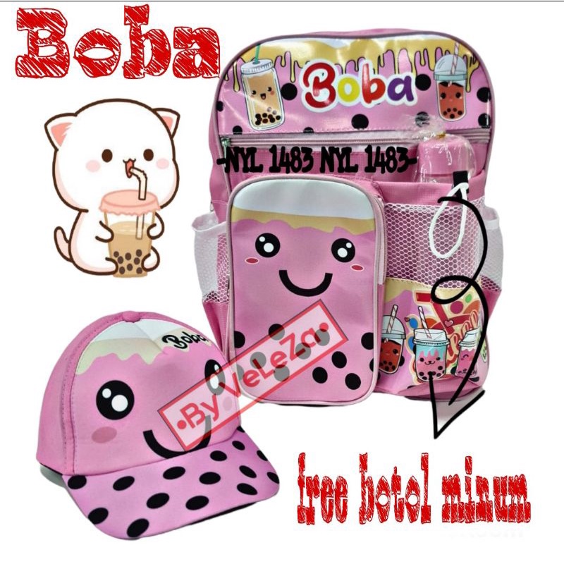 Tas Boba tas ransel anak karakter boba gratis topi botol minum - tas anak