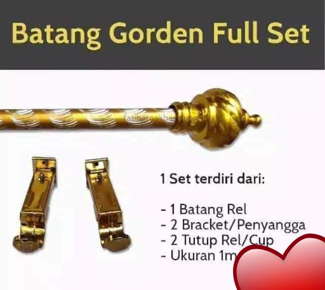 Besi Gordyn Rollet 1 Meter Hordeng Batang Gorden / Tirai Pintu Jendela