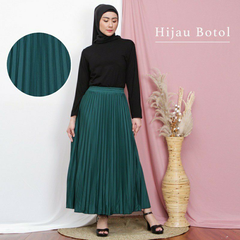 Big Sale || Rok Plisket hijau botol / Rok plisket premium