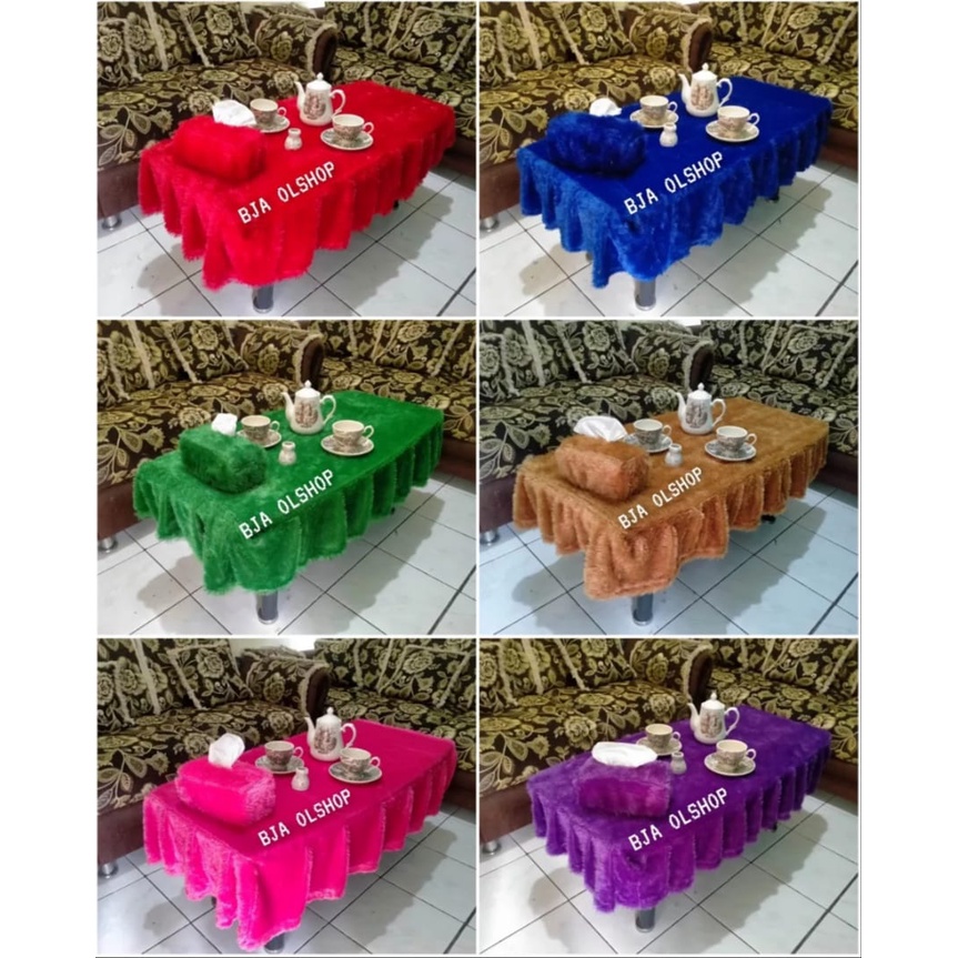 Taplak Meja Runbai Bulu + Sarung Tissue Bulu PAKET HEMAT / Taplak Meja Rempel bulu Rasfur / 1kg 3 SE