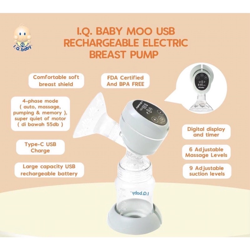 I.Q. BABY Moo USB Rechargeable Electric Breast Pump | Pompa Asi Elektrik IQ 919