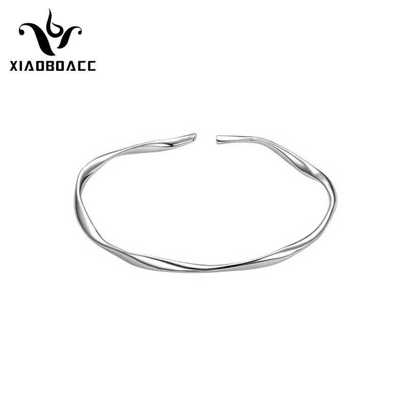 XiaoboACC Korean Fashion Glossy Twisted Silver Bracelet