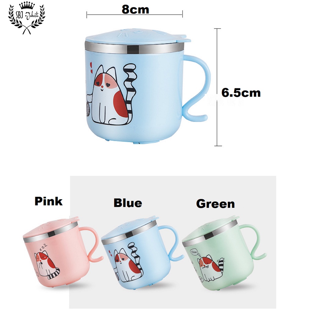 Cangkir Anak Gelas Mug 304 SUS Cute Cat Stainless 304 Anti Bocor 270ml