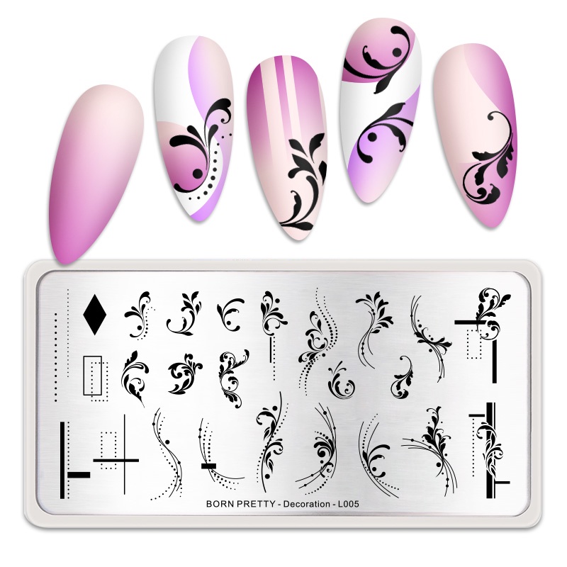 Born PRETTY Plat Stempel Kuku Motif Bunga / Geometri Untuk Manicure