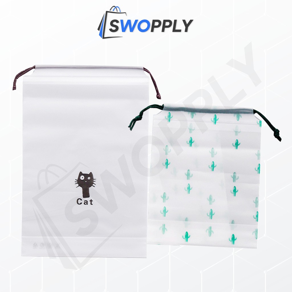 Swopply HL0072 Pouch Transparan Motif Karakter Tas Serut Travel Storage Bag Make Up Organizer Anti Air