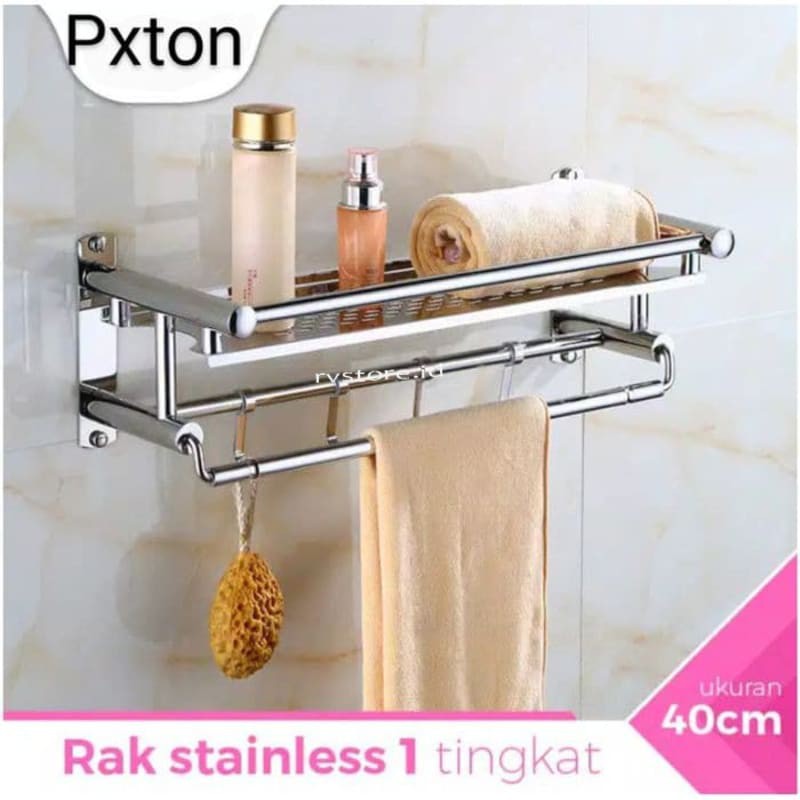 rak handuk PREMIUM + rak kamar mandi shampoo dll stainless 1 TINGKAT