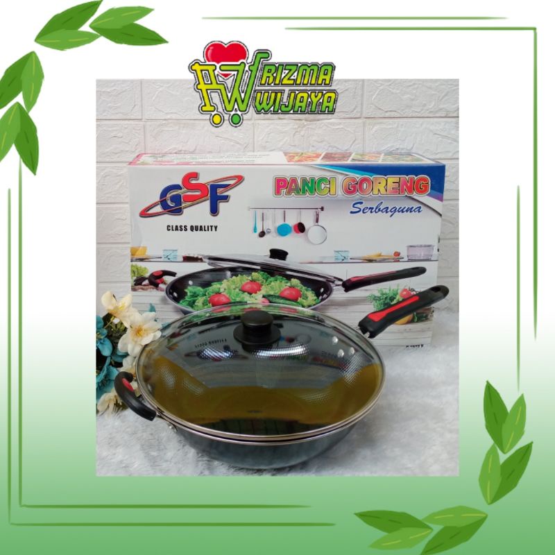 PANCI GORENG TUTUP KACA GSF / WAJAN ENAMEL GAGANG TUTUP KACA 32CM / PANCI GORENG SERBAGUNA MERK GSF