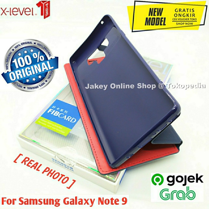 Hadir Case Samsung Note 9 X-Level Fib Card Flip Cover Hp Leather Original Promo