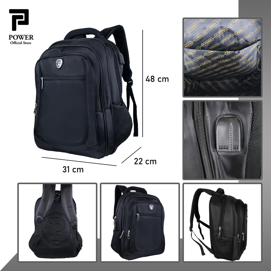 Tas Ransel Laptop PL Power Tas Punggung Pria Ransel Polo Import Dual USB Portable Tas Pria Casual