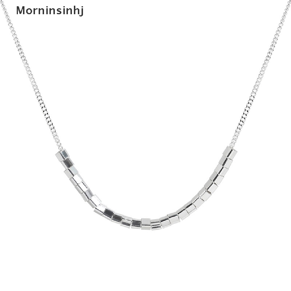 Mornin925 Sterling Silver Manik-Manik Persegi Kecil Rantai Klavikula Kalung Untuk Wanita Fashion id