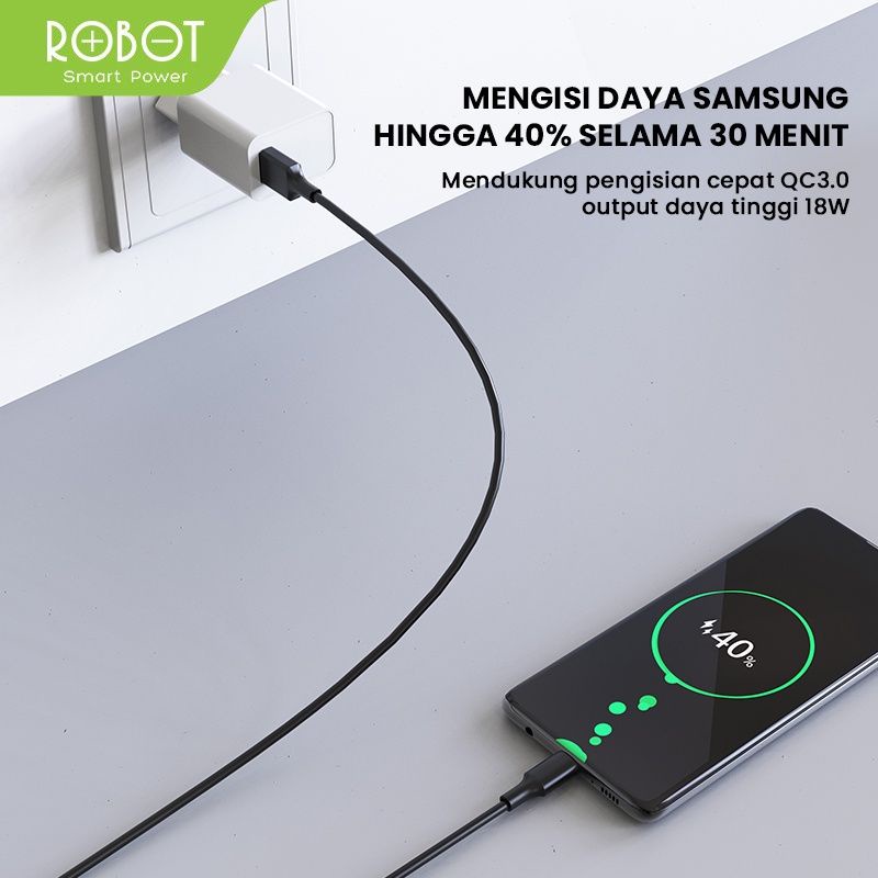 VroffStore Robot Singel Port Quick Charger RT-F1 RT F1 RTF1 Fast Charging Original Micro Usb Tipe C Lightning - All Handphone Murah Bergaransi