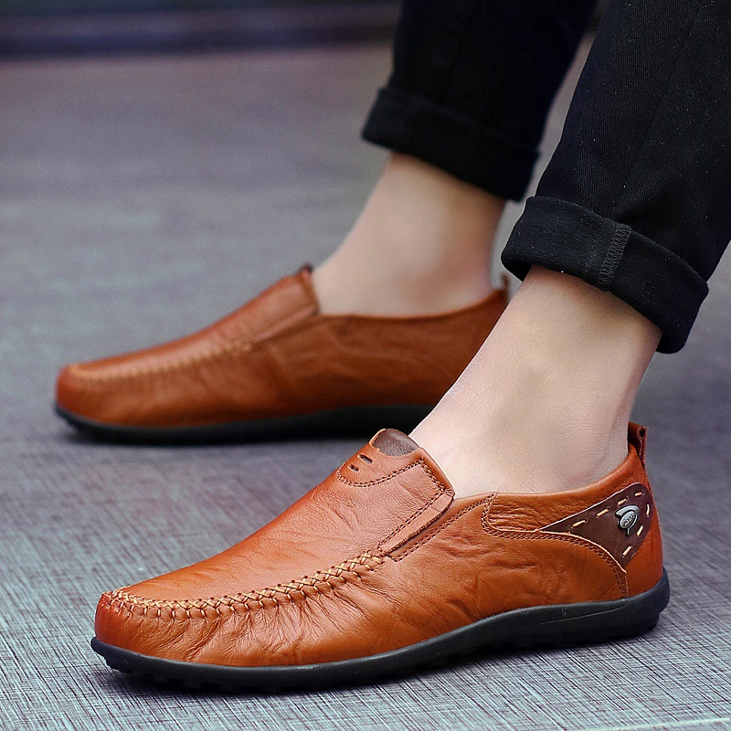 Kulit Asli Sepatu Pantofel Pria Pantofel Slip On Sepatu Tanpa Tali Santai Kasual Anti Slip Kantor Cowok Kekinian Keren 004