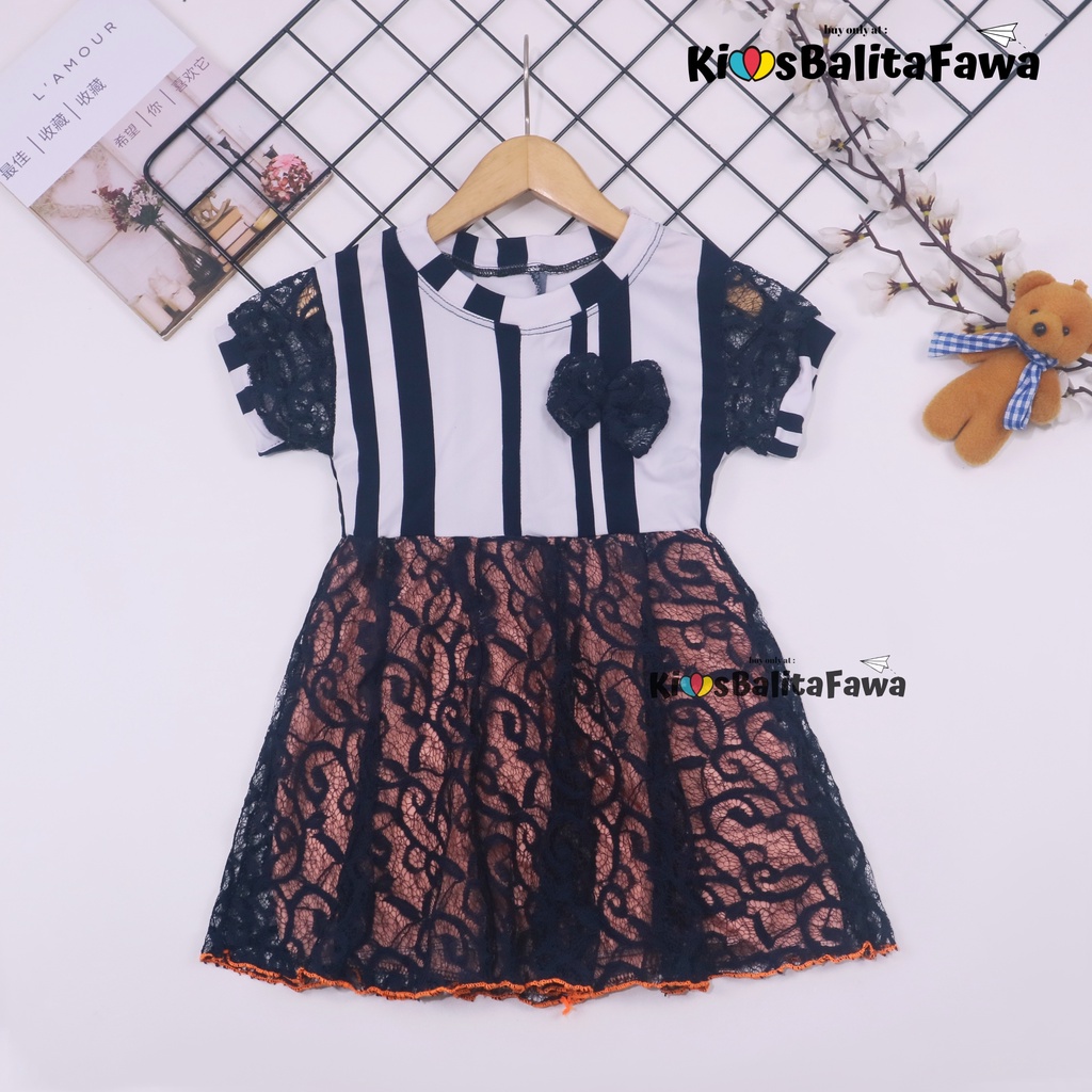 Dress Yuki uk 1-2 Tahun / Baju Import Brukat Gaun Pesta Adem Murah Dres Lengan Anak Perempuan