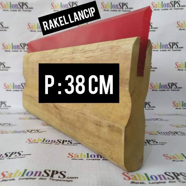 RAKEL SABLON MERAH LANCIP BESAR 7X50MM SET GAGANG KAYU P. 38CM