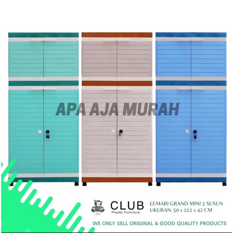 LEMARI PLASTIK CLUB GRAND MINI WOOD 3 SUSUN/ LEMARI PLASTIK MOTIF KAYU RAK SERBAGUNA MURAH