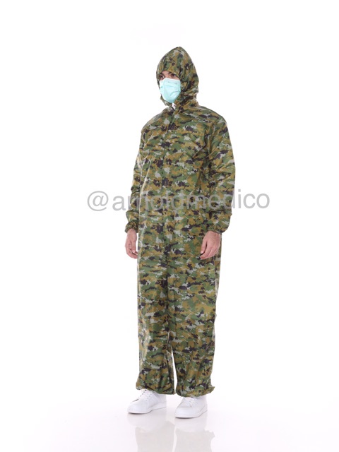 Baju APD Hazmat Parasut Waterproof / Anti Air / Anti Droplets Loreng Tentara