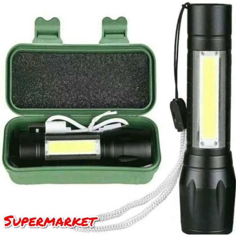 Senter Mini XPE COB LED 200m Super Terang Swat Police Light Recharge